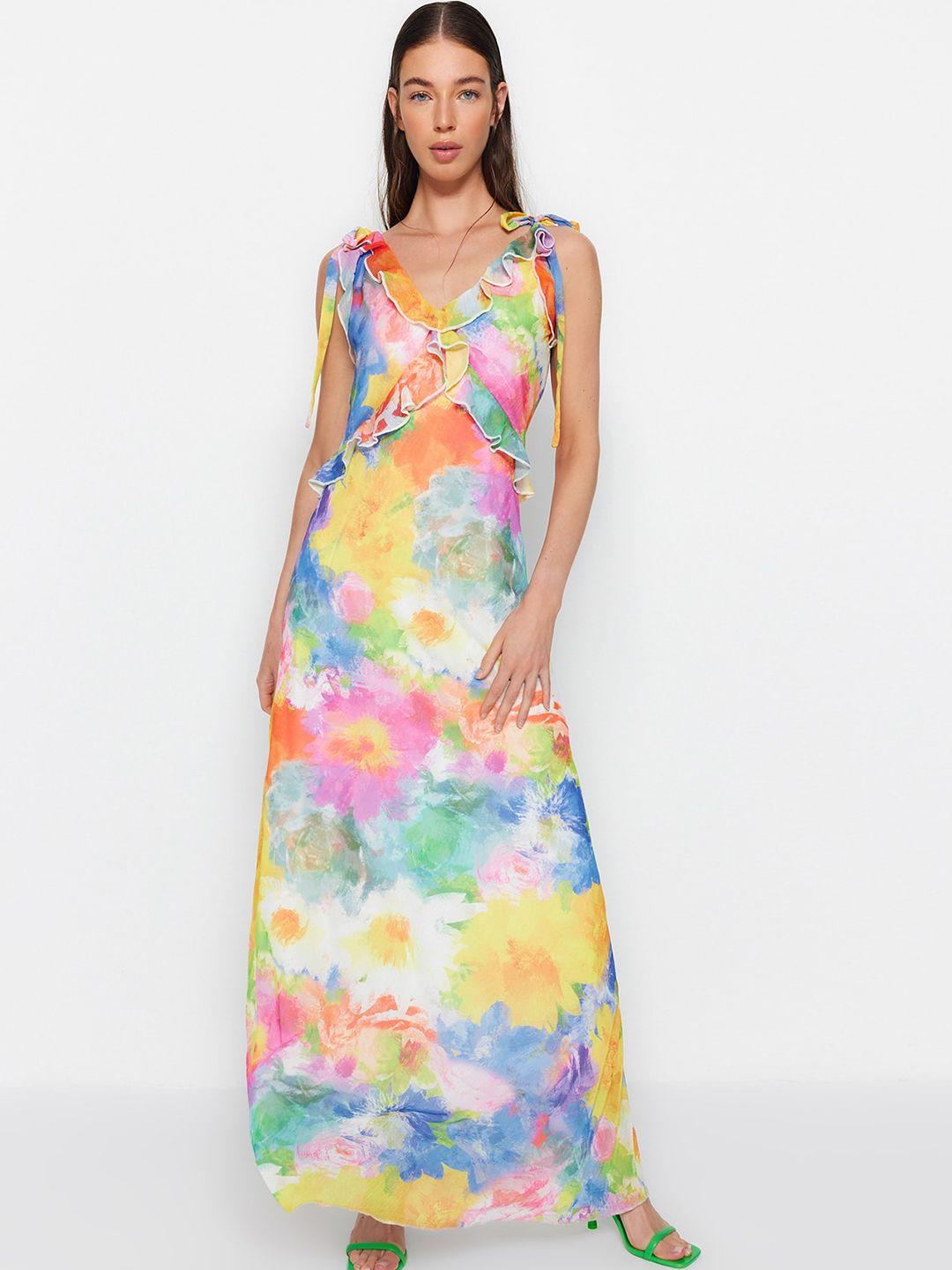 trendyol abstract print v-neck maxi dress