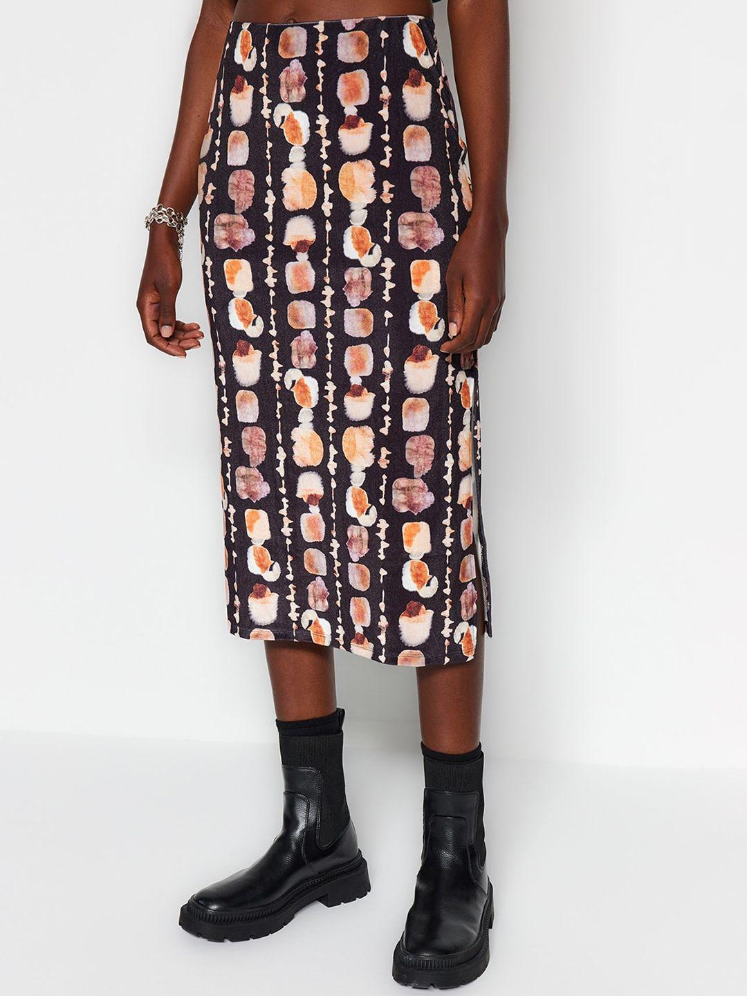 trendyol abstract printed pencil midi skirt