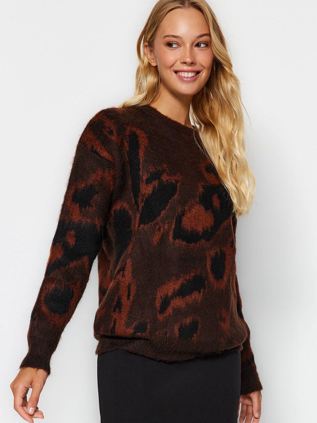 trendyol abstract printed round neck pullover sweater