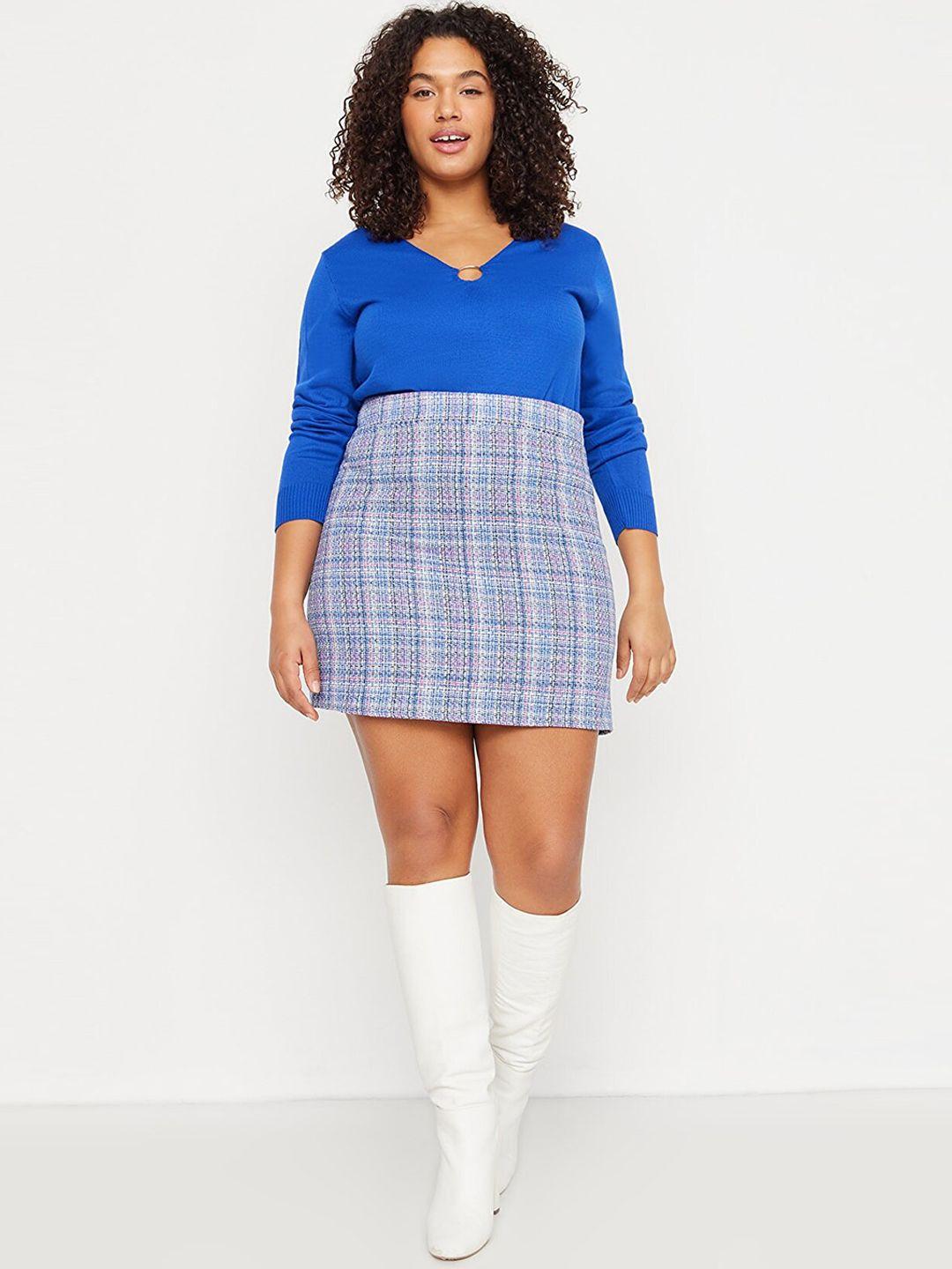 trendyol checked pure cotton pencil mini skirt