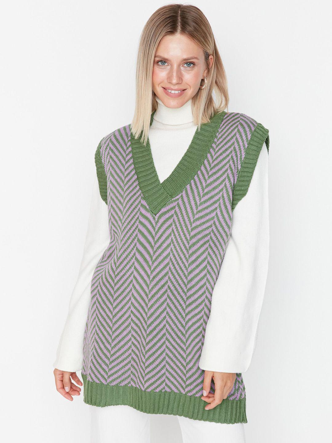 trendyol chevron self design acrylic sweater vest