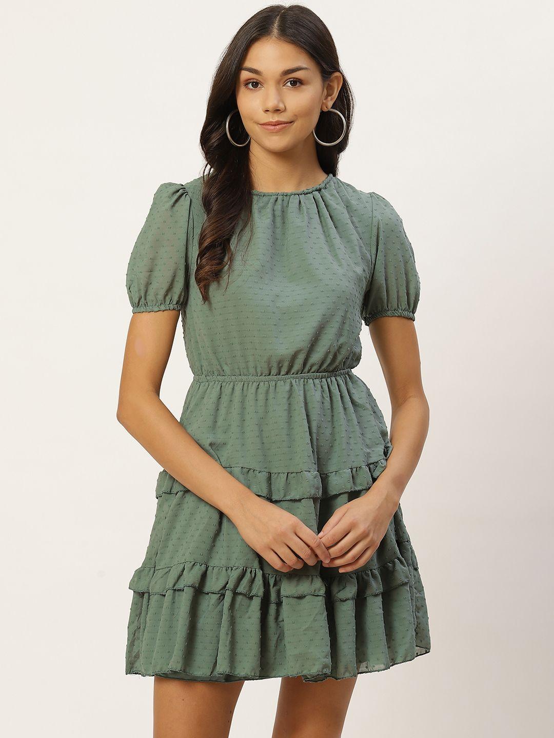 trendyol collection green dobby woven design a-line dress