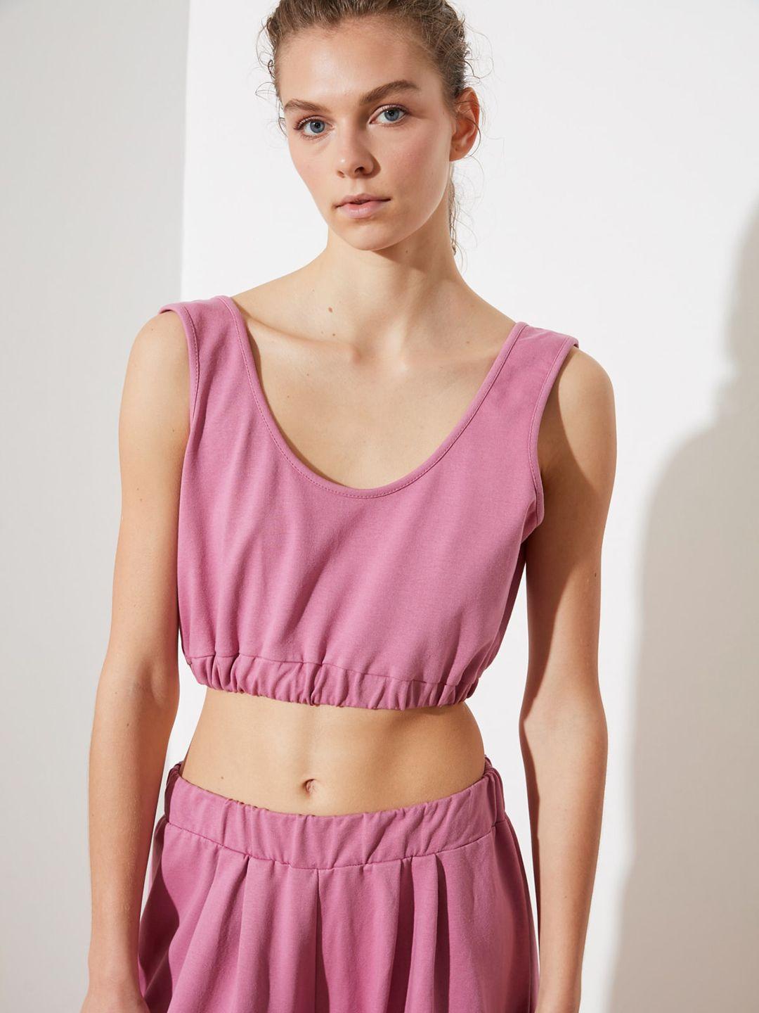 trendyol collection pink solid styled back crop top