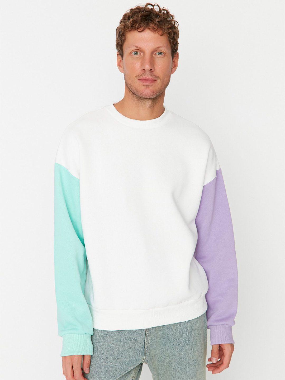 trendyol colourblocked round neck pullover sweatshirt