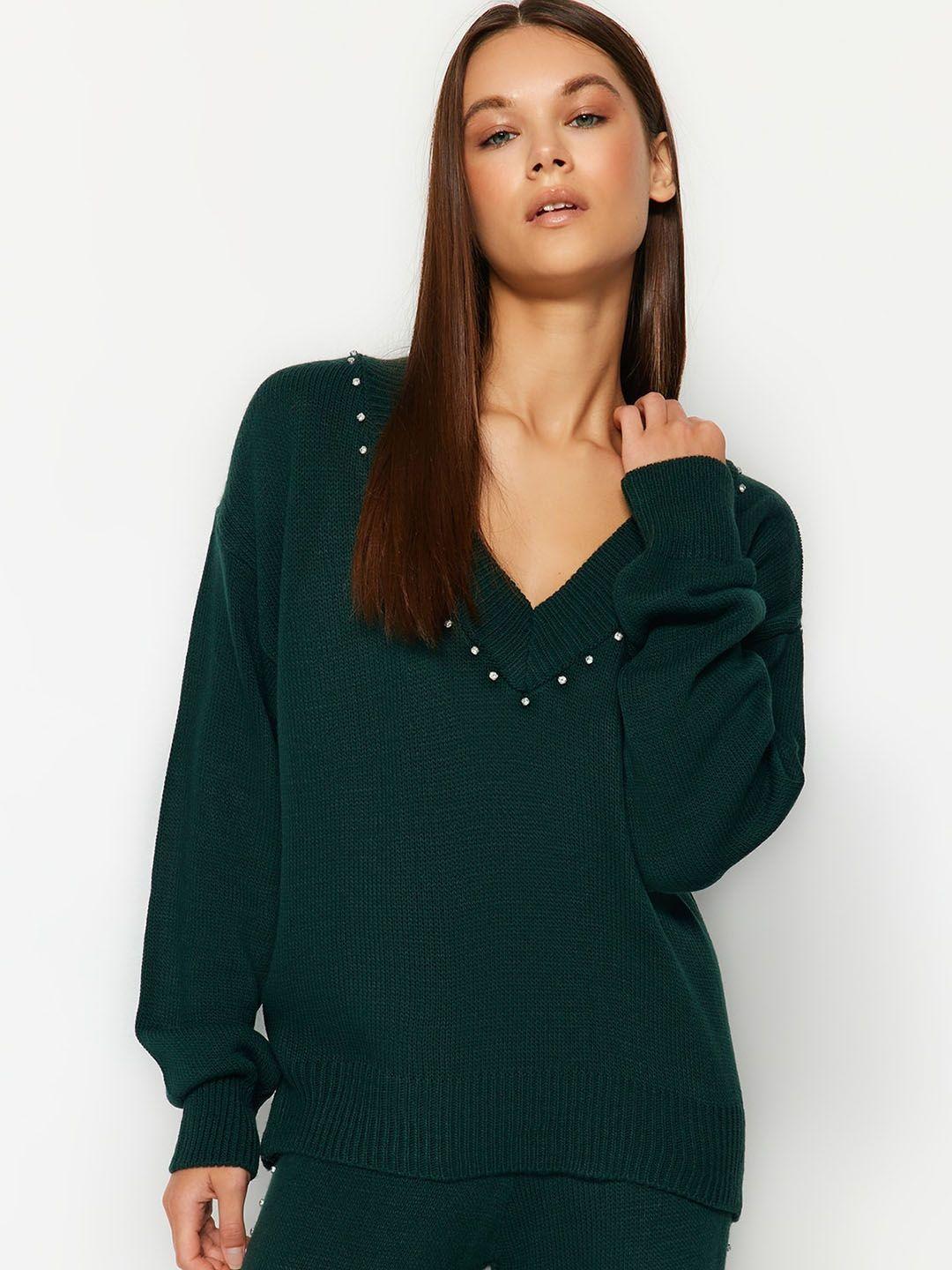 trendyol embellished  acrylic sweater with trousers