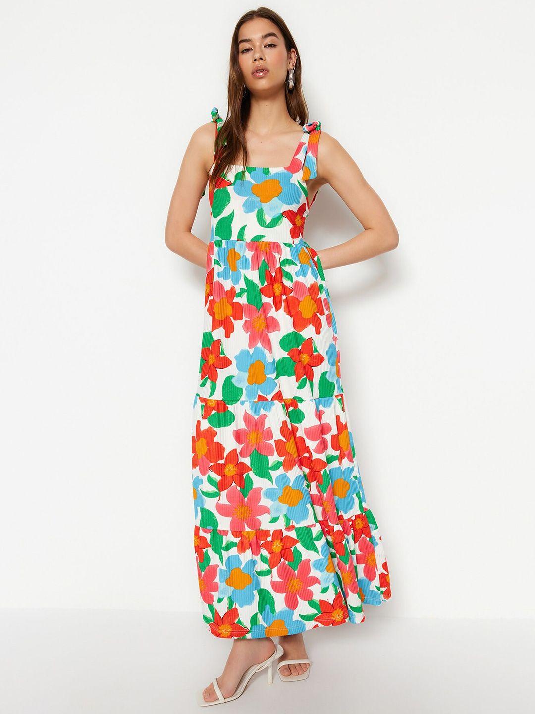 trendyol floral print square neck maxi dress