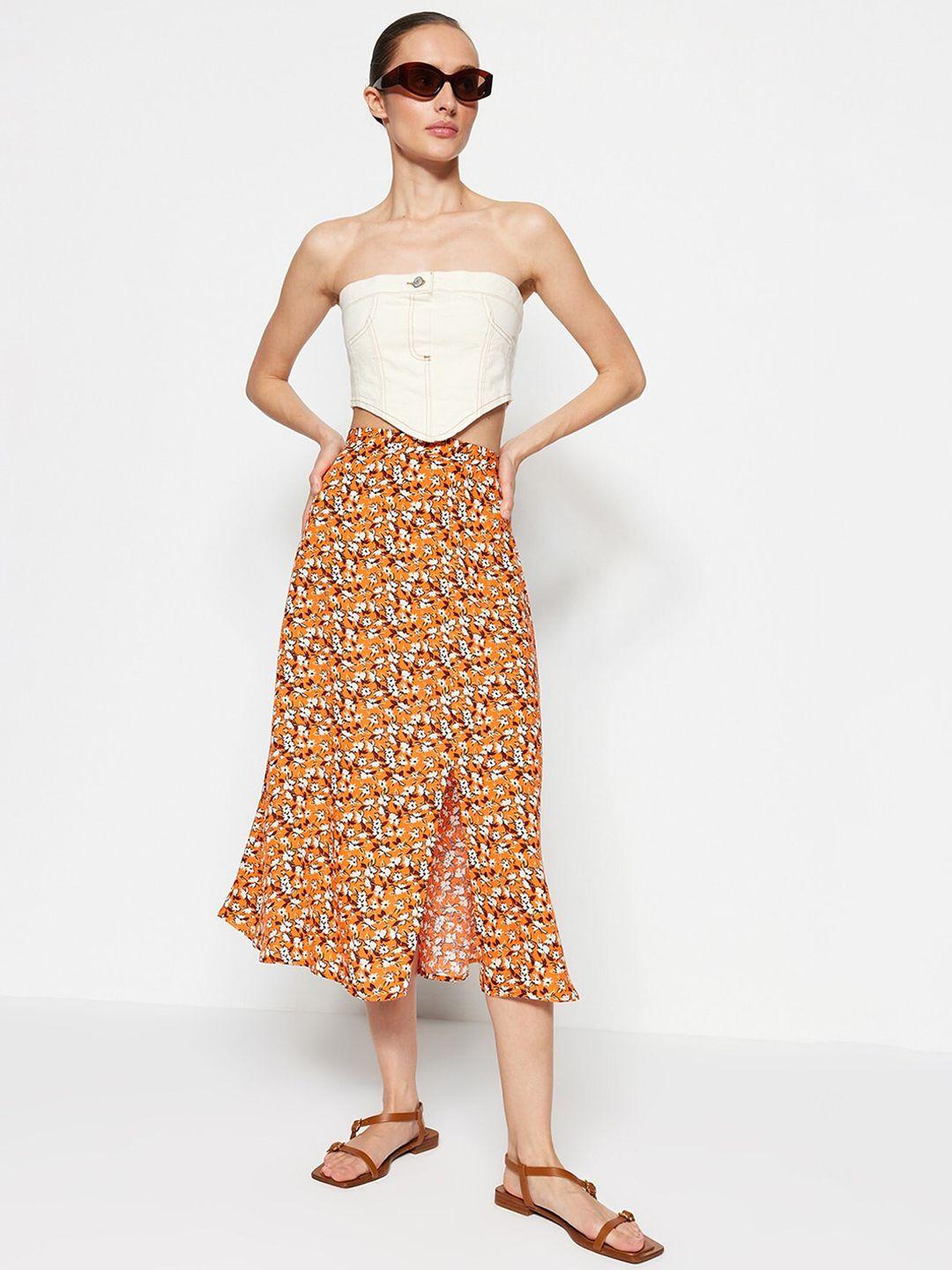 trendyol floral printed a-line midi skirt