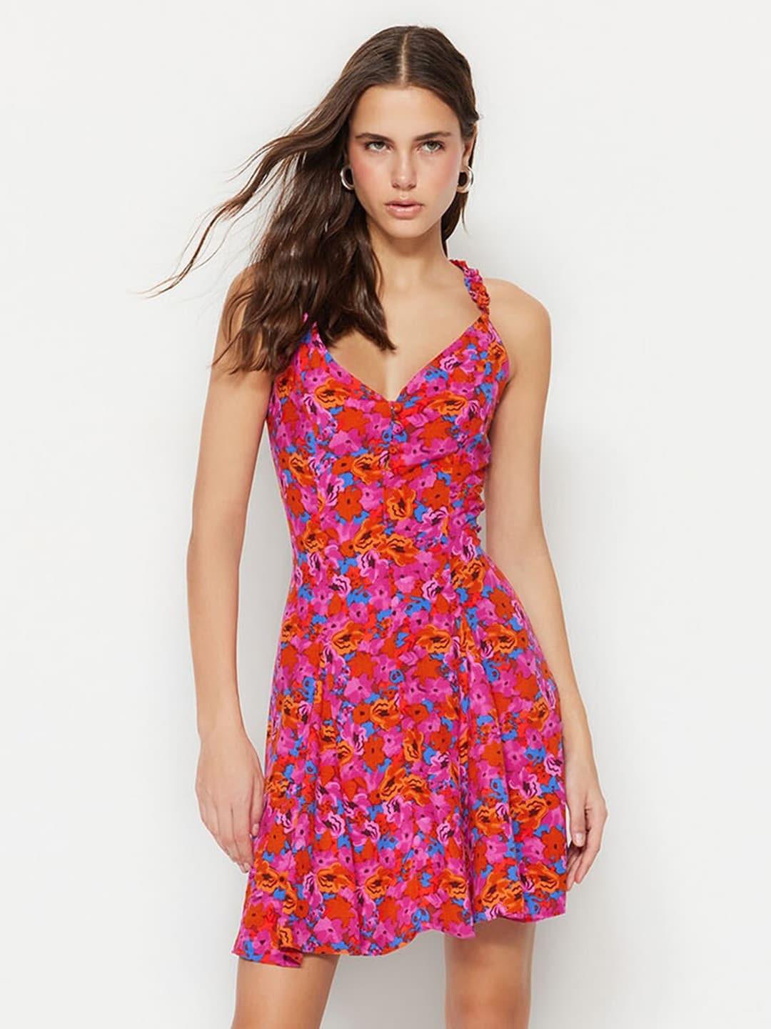 trendyol floral printed fit & flare dress