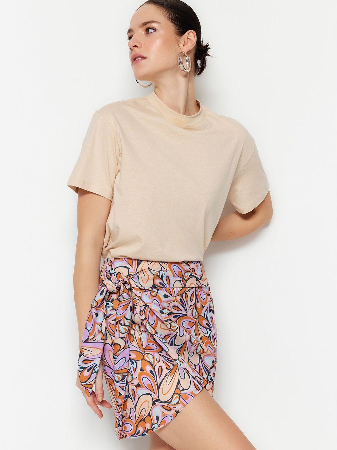 trendyol floral printed wrap mini skirt