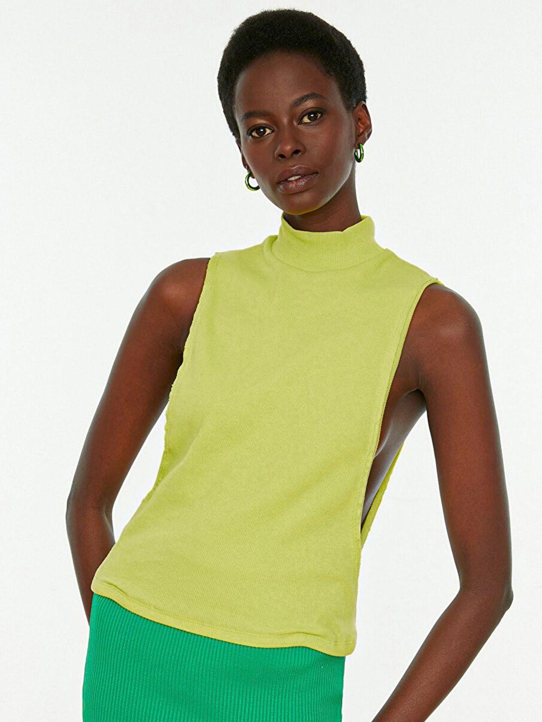 trendyol fluorescent green high neck ribbed top