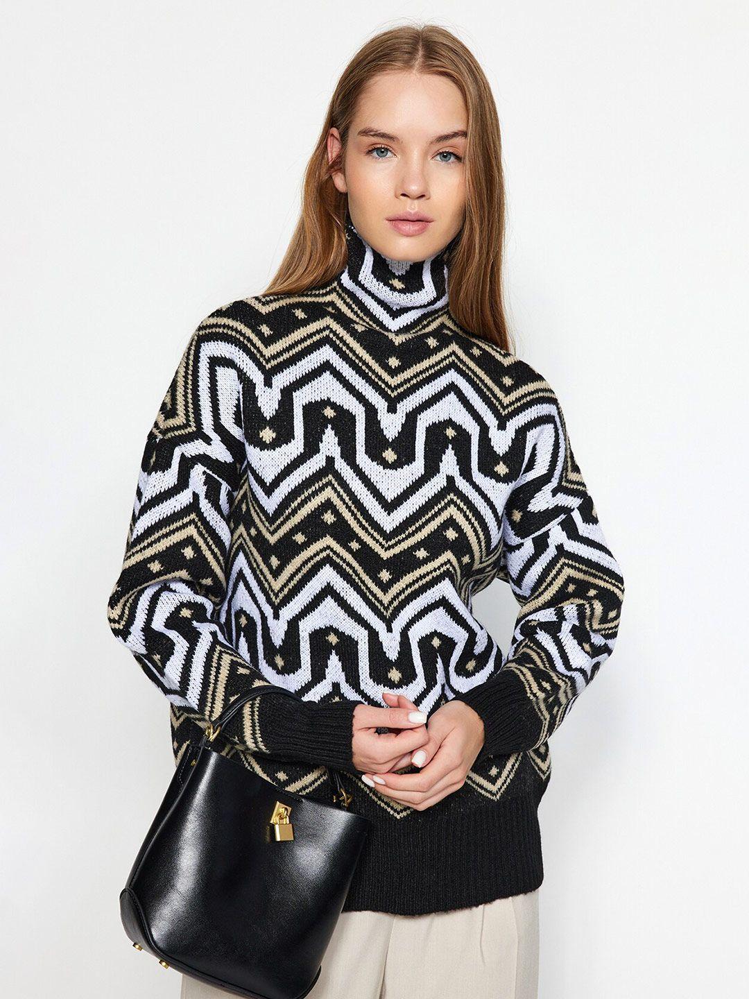 trendyol geometric printed turtle neck pullover sweaters