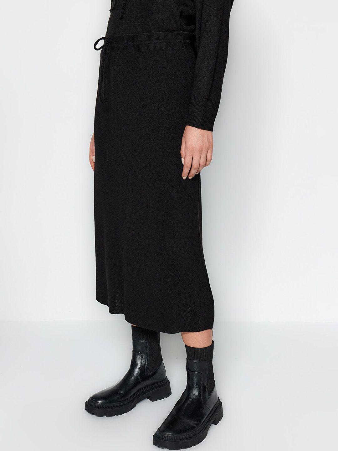 trendyol hooded acrylic sweatshirt with straight midi skirt