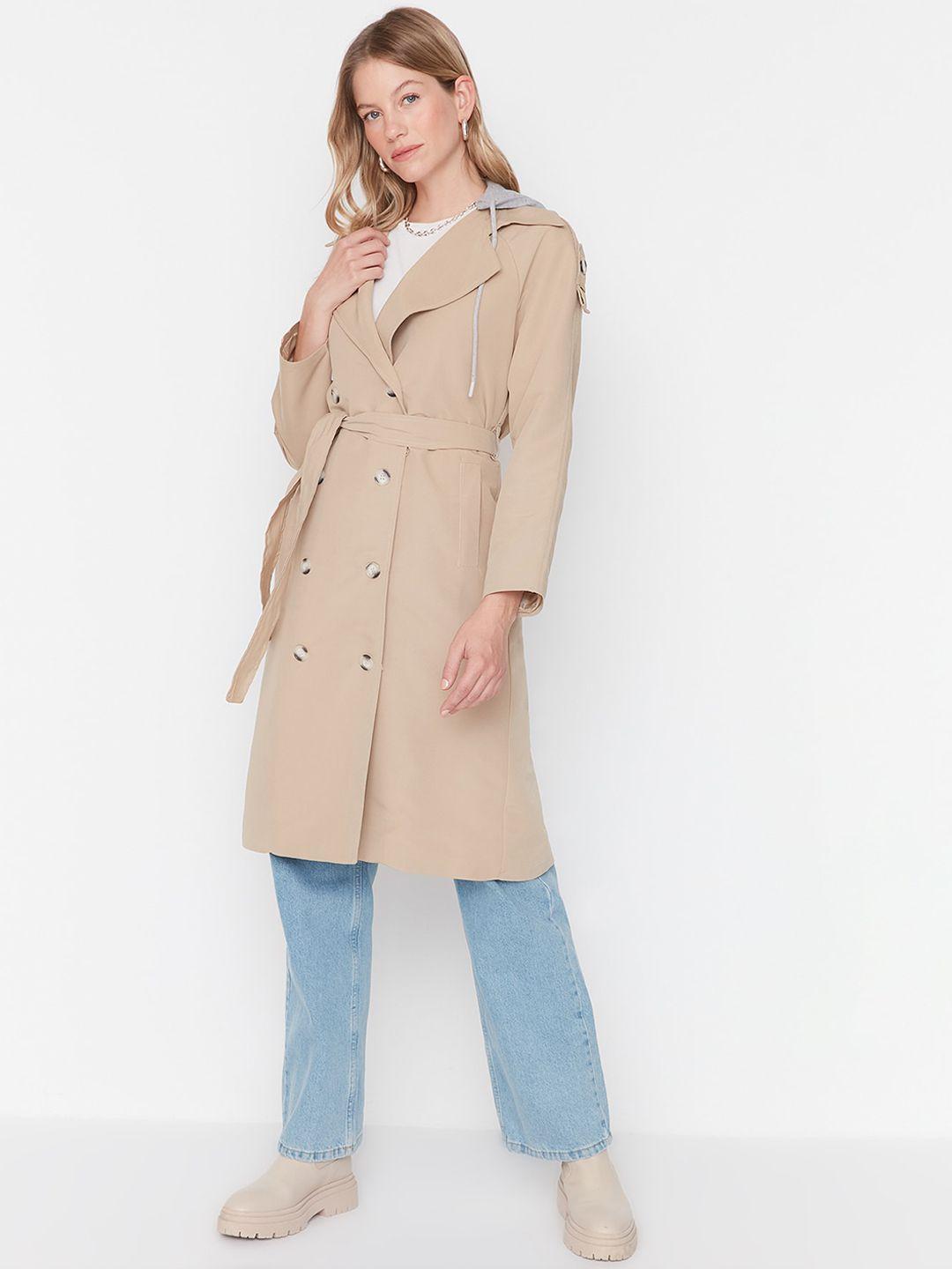 trendyol knee-length double-breasted trench coat