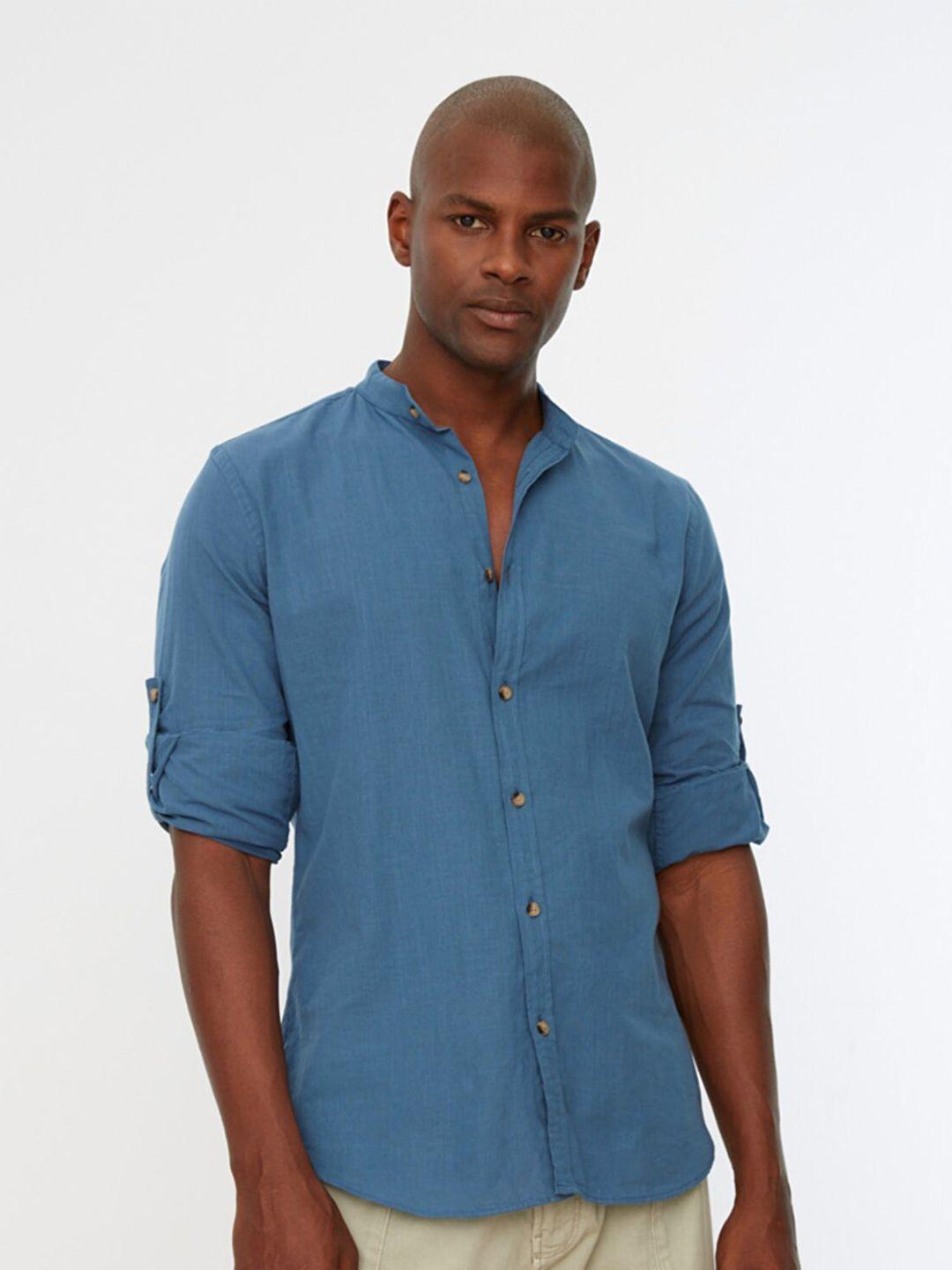 trendyol men blue contemporary casual shirt