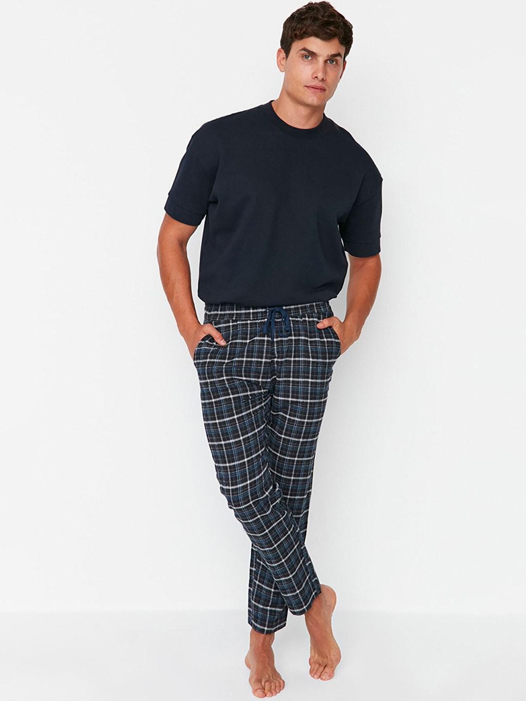 trendyol men navy blue cotton blend tshirt and pyjama night suit 451956582