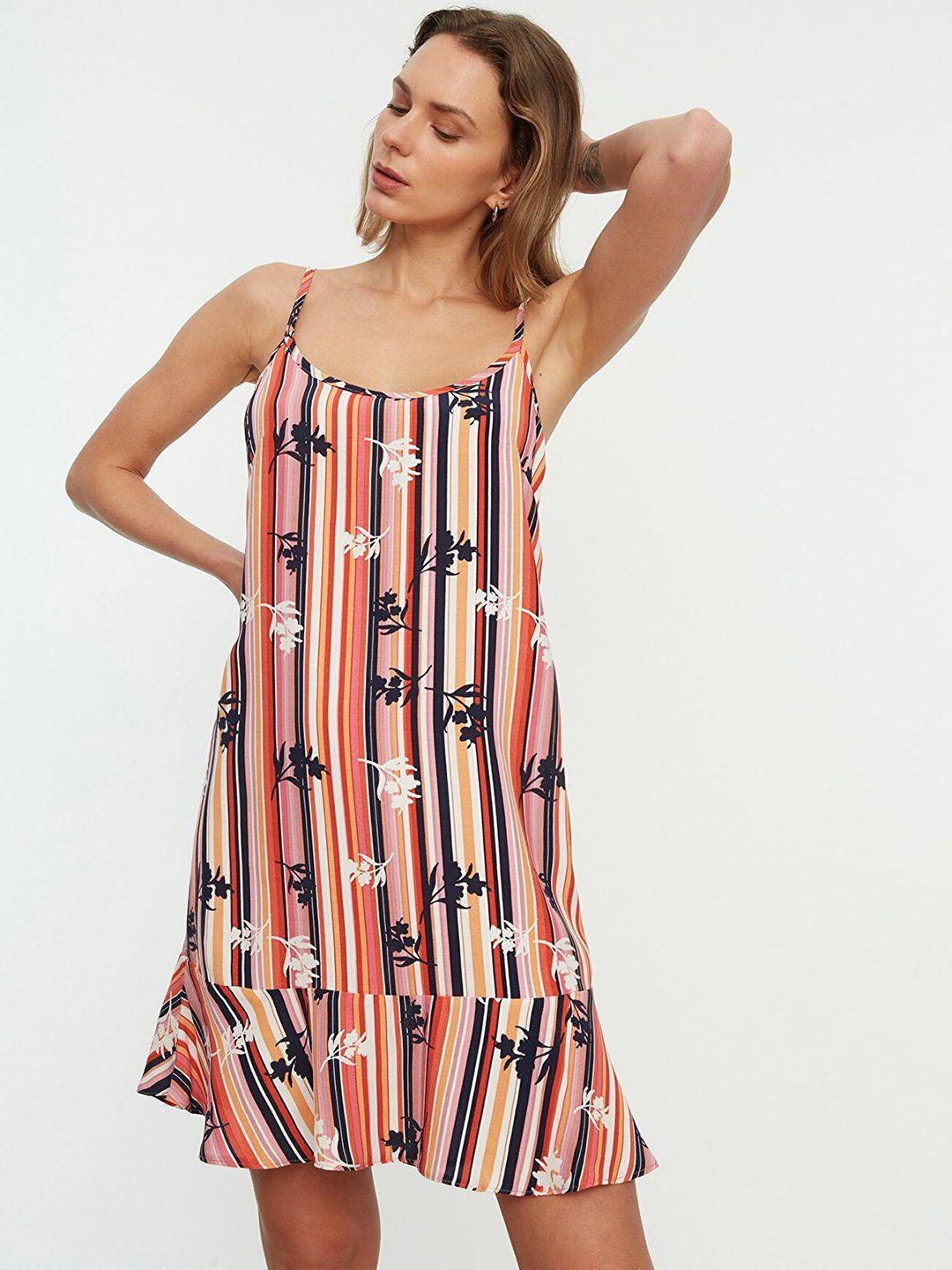 trendyol multicoloured striped & printed a-line dress