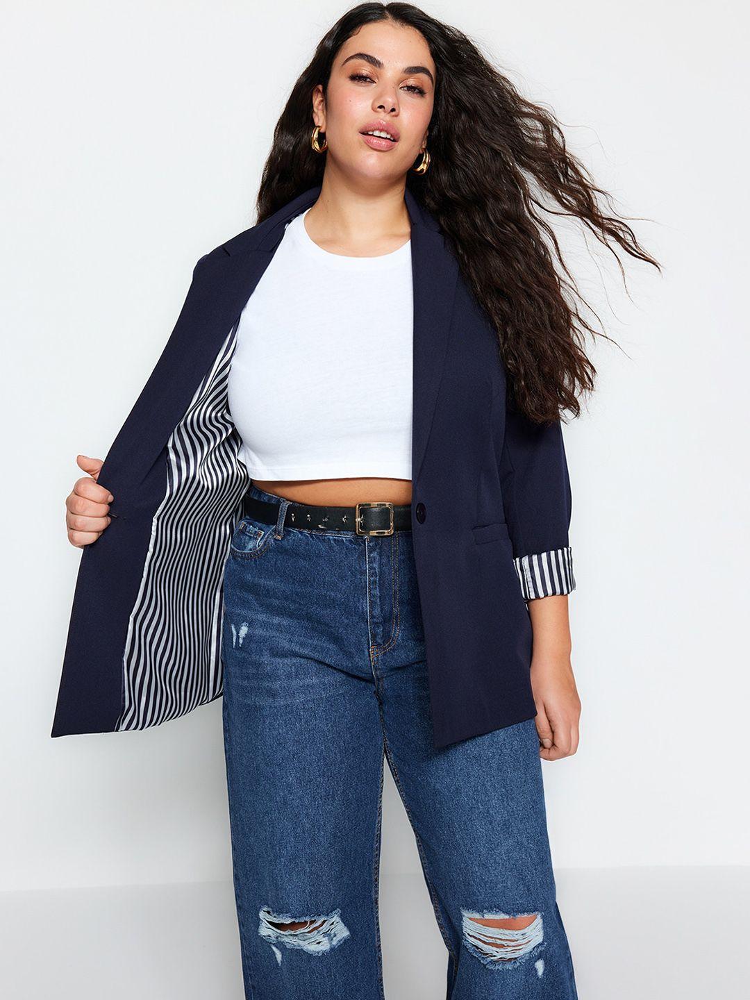 trendyol notched lapel collar single-breasted blazer