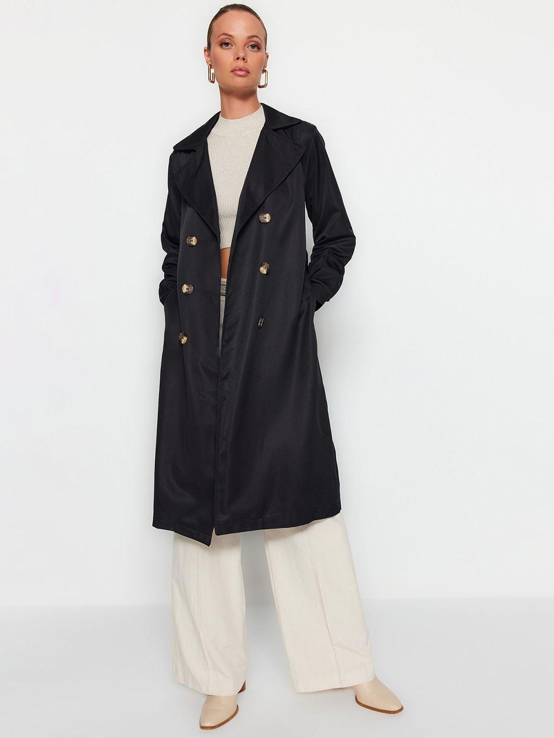 trendyol notched lapel longline trench coat