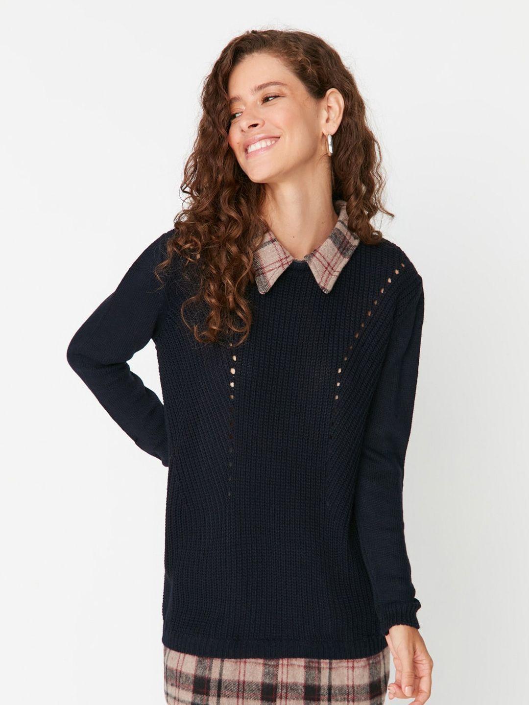 trendyol open knit acrylic pullover sweater