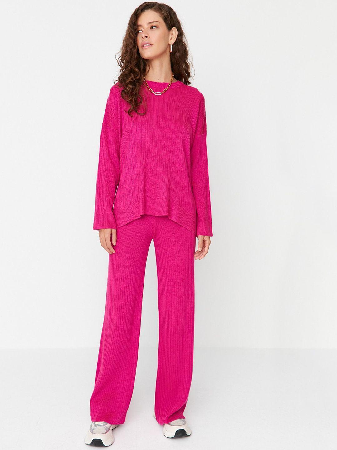 trendyol ribbed long sleeves acrylic top with flared trousers