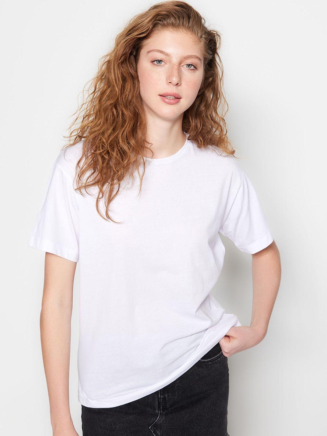 trendyol round neck drop shoulder sleeves pure cotton t-shirt