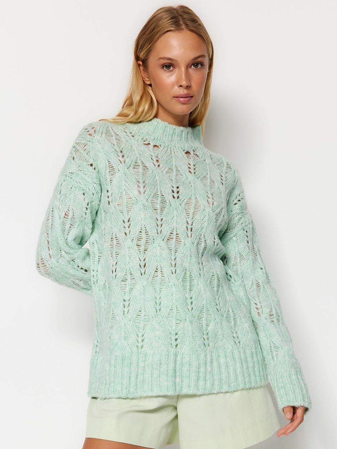 trendyol round neck open knit sweater
