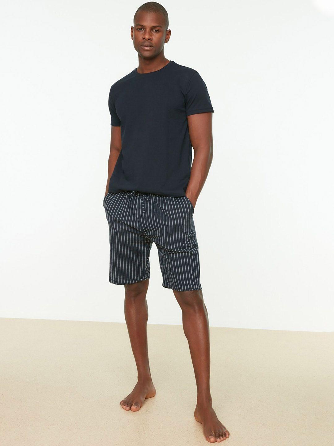 trendyol round neck t-shirt & striped shorts night suit