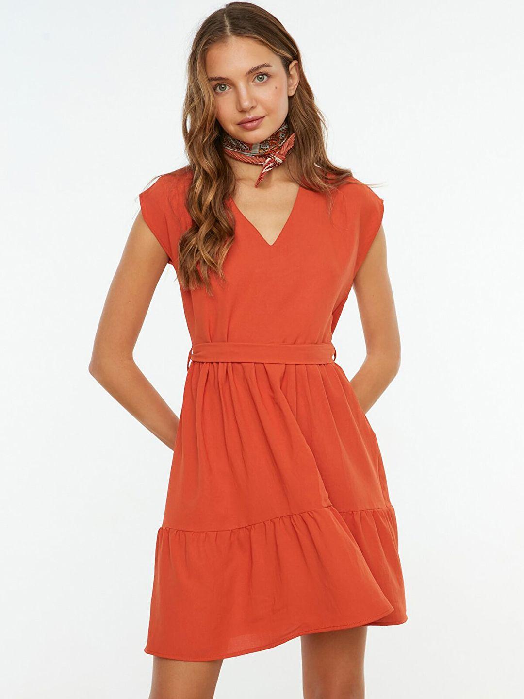 trendyol rust red a-line dress