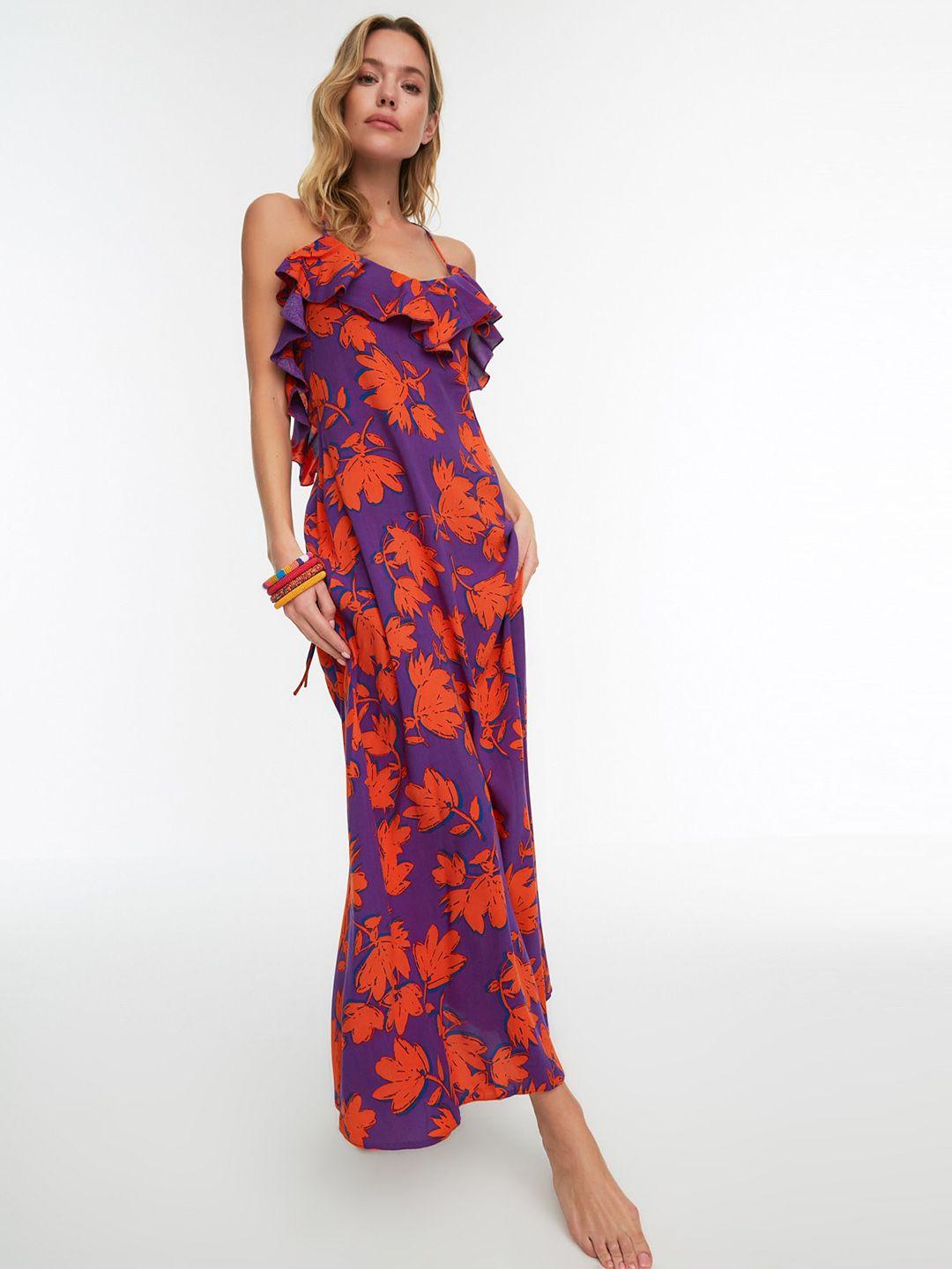 trendyol shoulder straps floral printed maxi dress