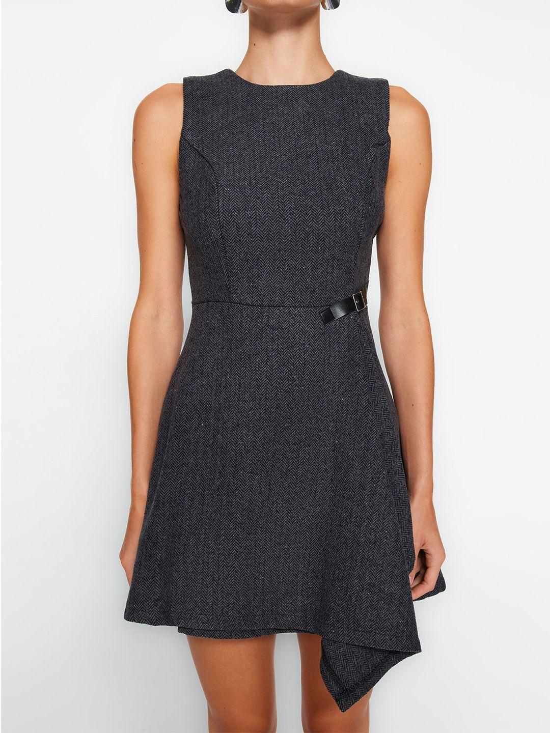 trendyol sleeveless asymmetric pure cotton fit & flare mini dress
