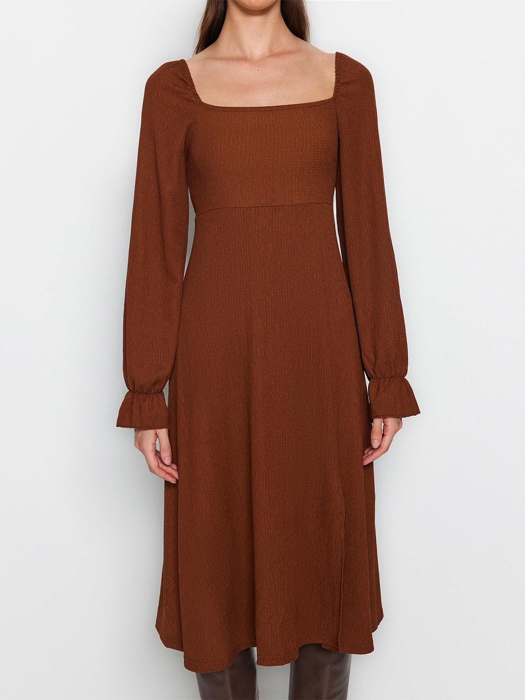 trendyol square neck puff sleeve a-line dress