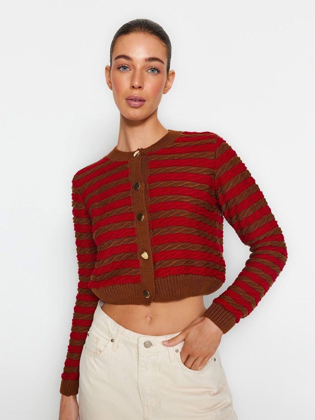 trendyol striped acrylic crop cardigan sweaters