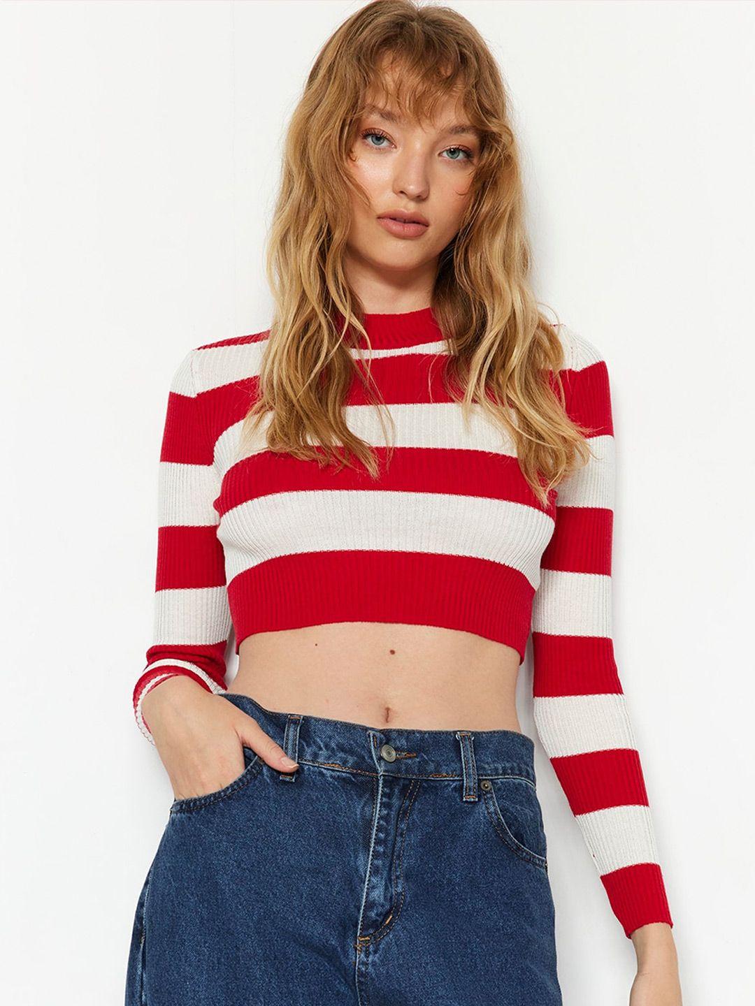 trendyol striped acrylic crop pullover