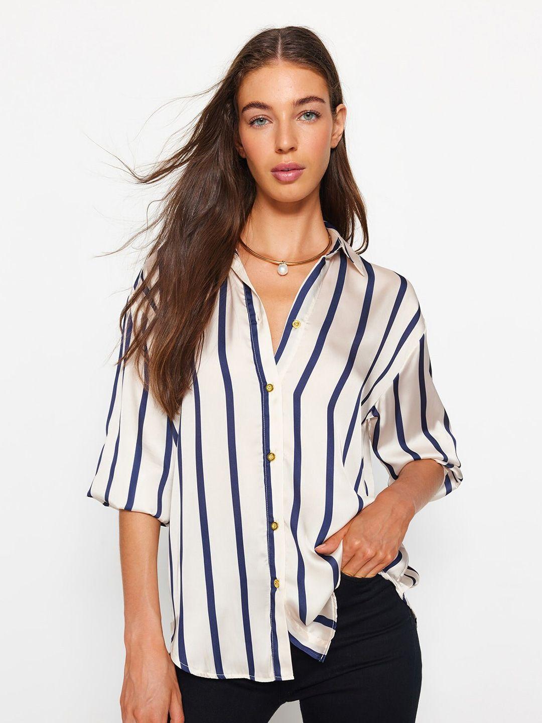 trendyol striped spread collar regular fit opaque casual shirt