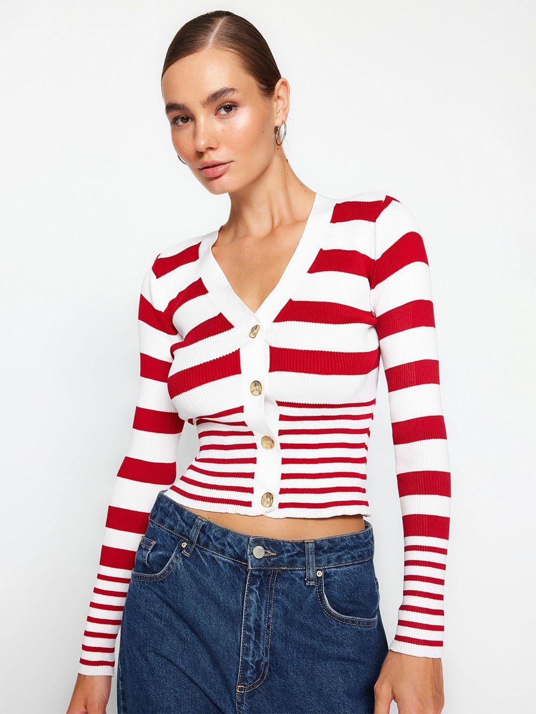 trendyol striped v neck long sleeves cardigan sweaters