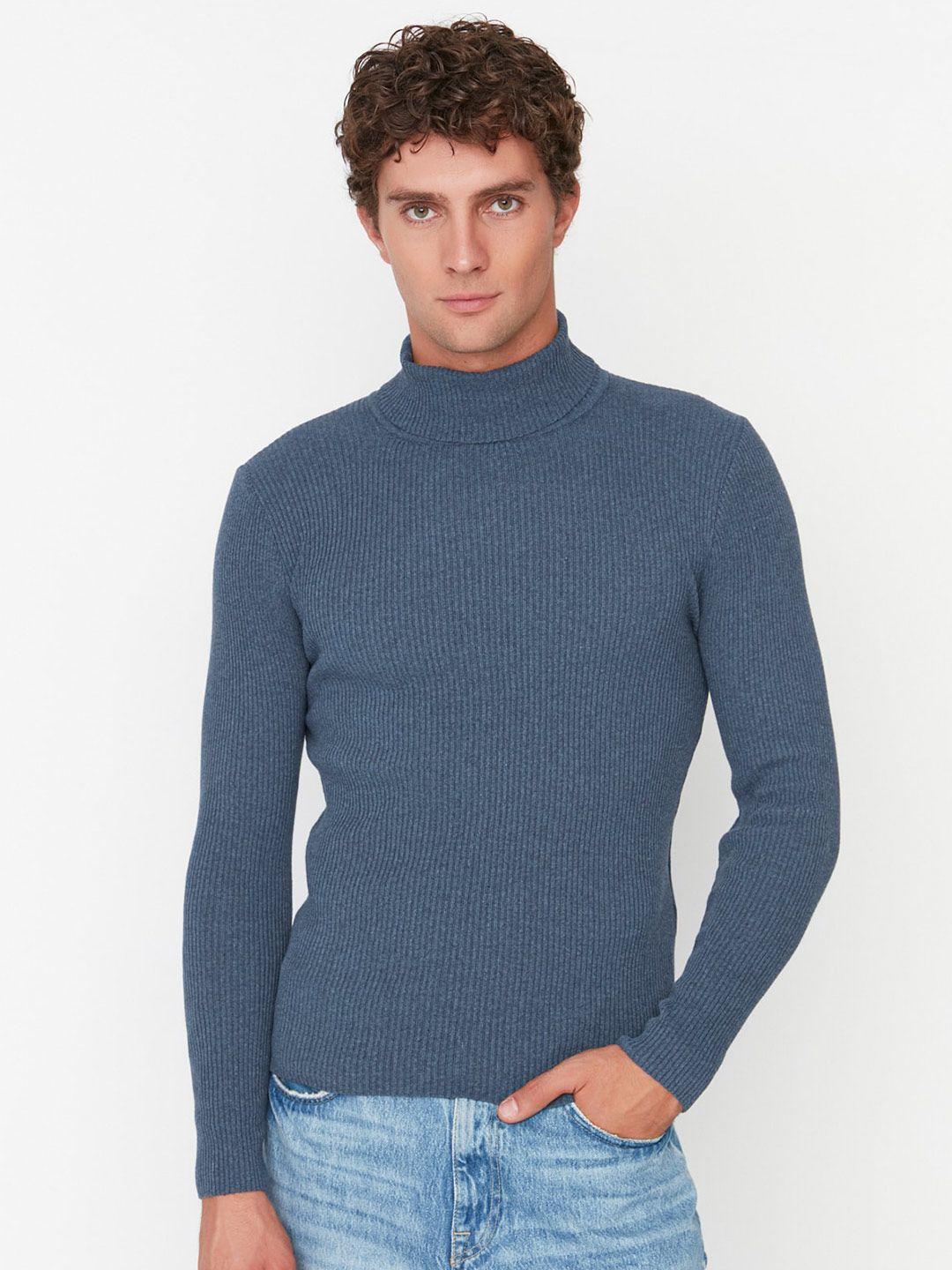trendyol turtle neck ribbed cotton pullover sweater