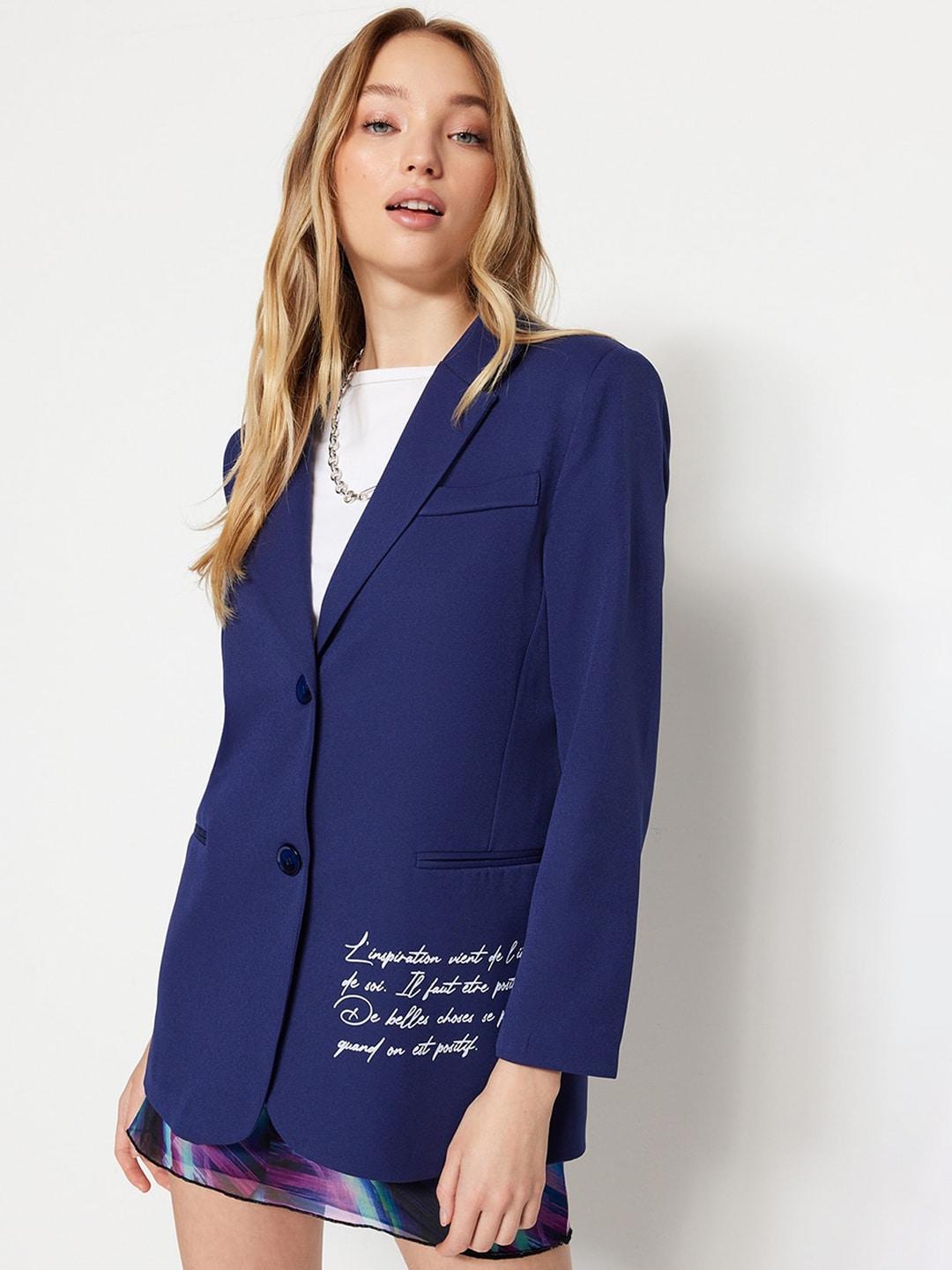 trendyol typography printed notched lapel single-breasted blazers