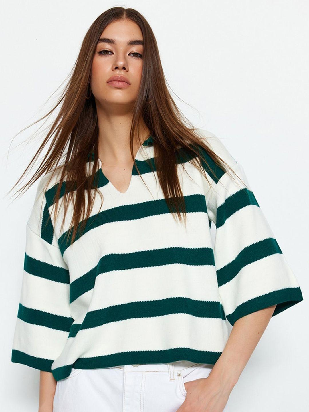 trendyol v-neck striped oversized pullover