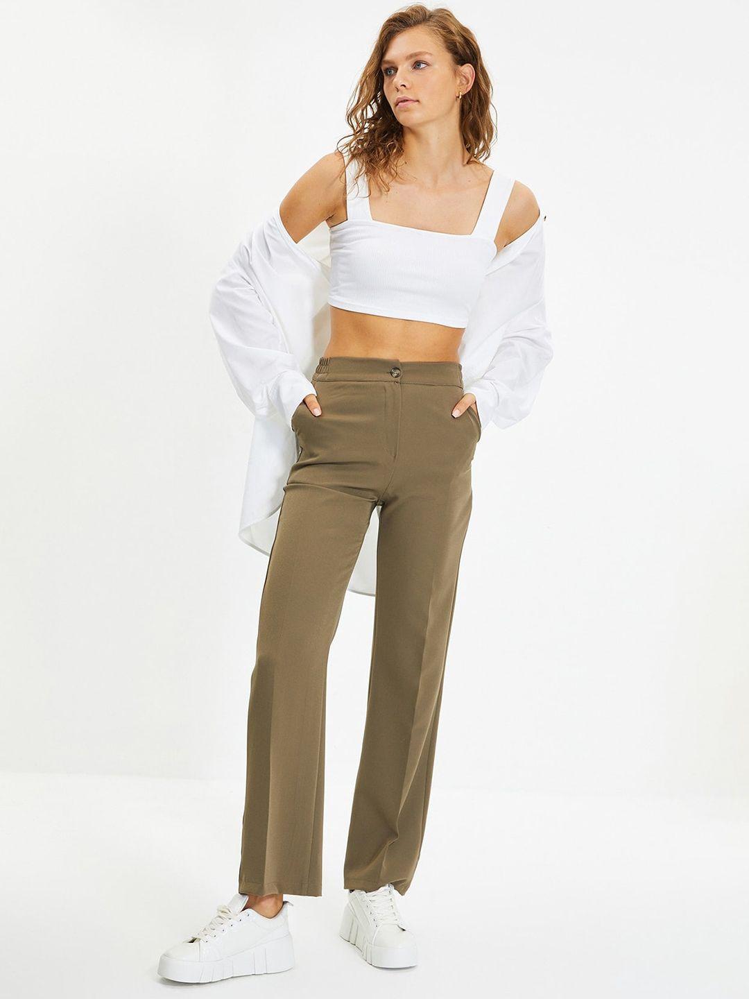 trendyol women flat front mid rise regular trousers