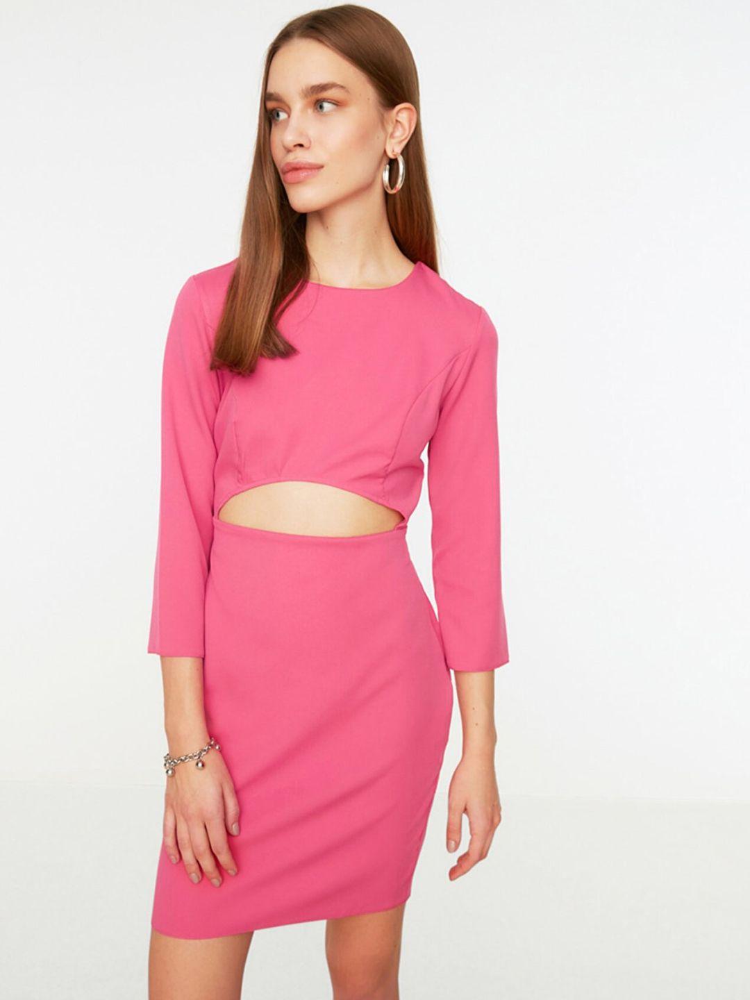 trendyol women fuchsia pink solid sheath dress