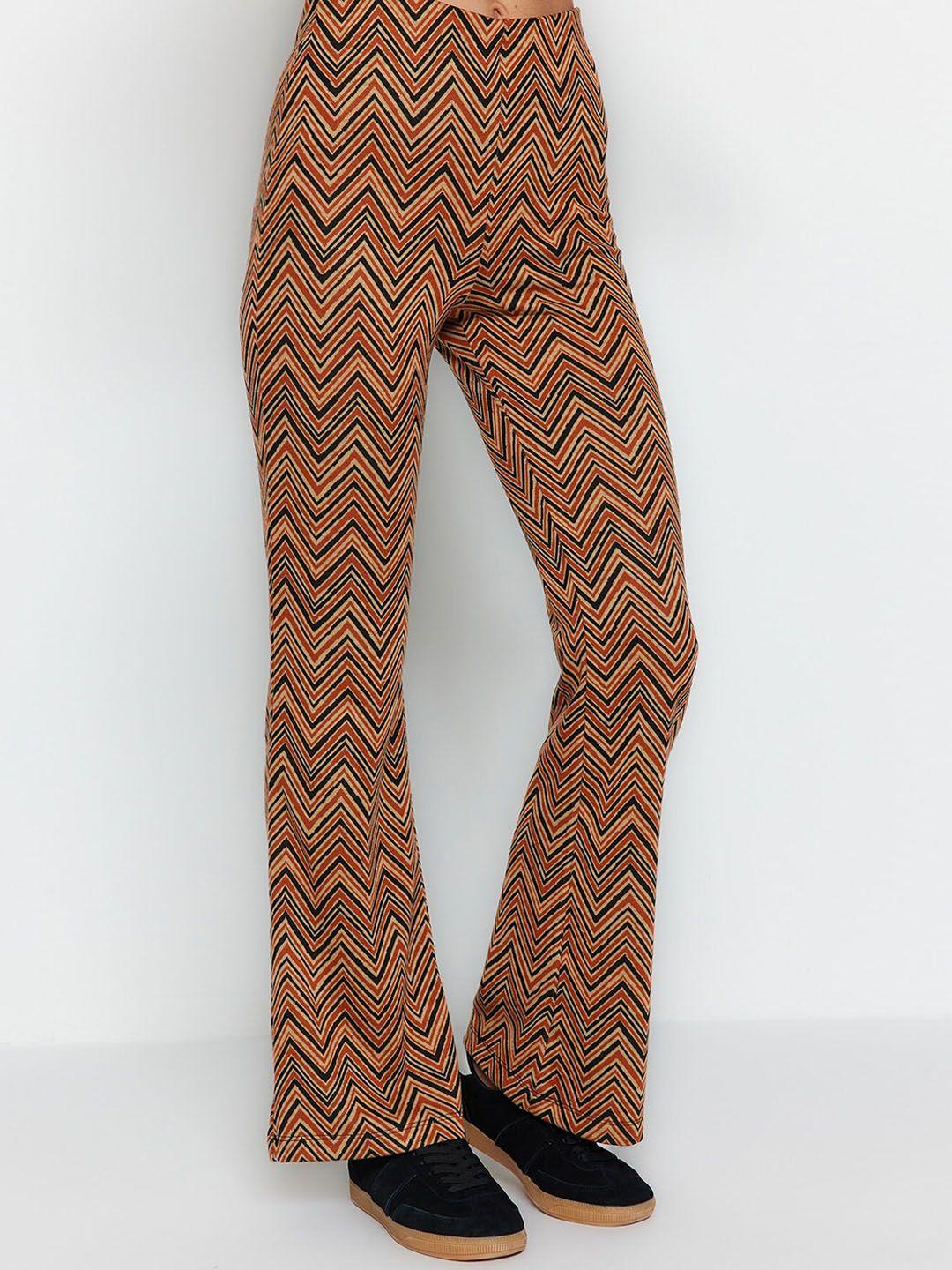 trendyol women geometric printed mid-rise parallel trousers
