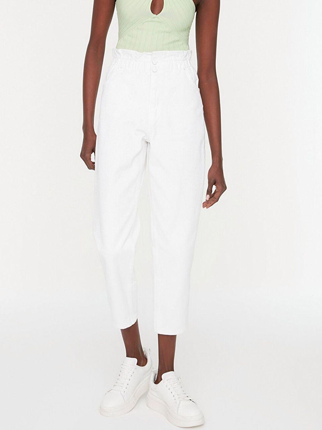 trendyol women white high-rise jeans