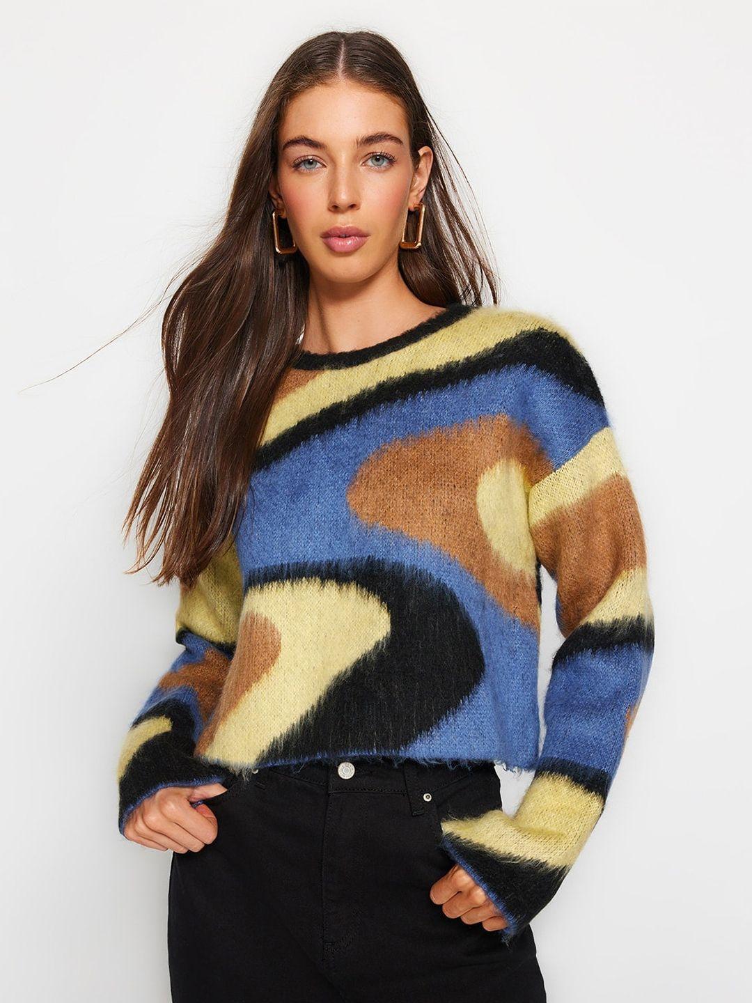 trendyol abstarct self design pullover sweater