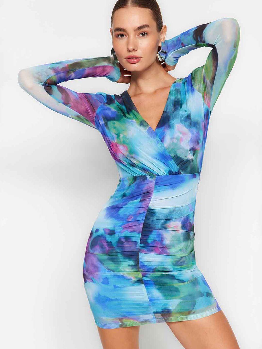 trendyol abstract print bodycon mini dress