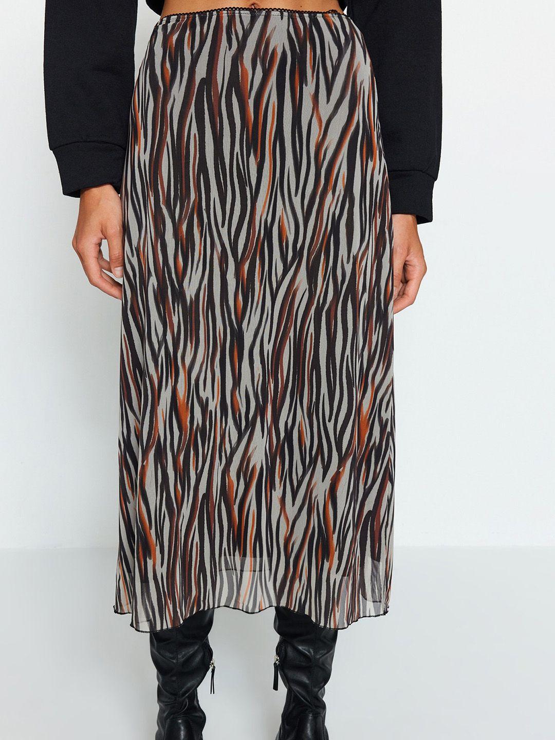 trendyol abstract printed a-line midi skirt