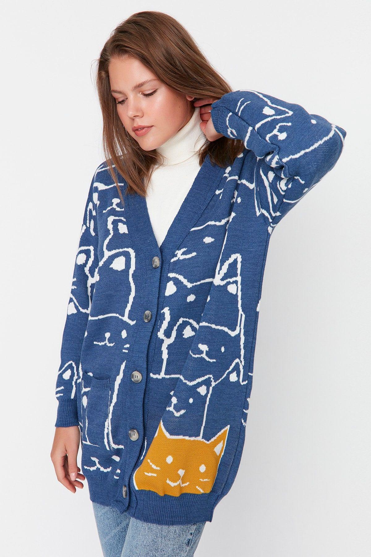 trendyol abstract printed acrylic cardigan sweaters