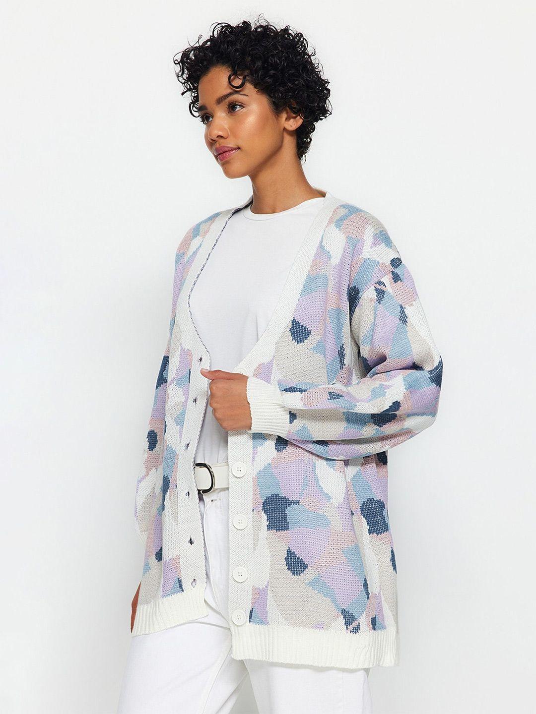 trendyol abstract printed acrylic cardigan