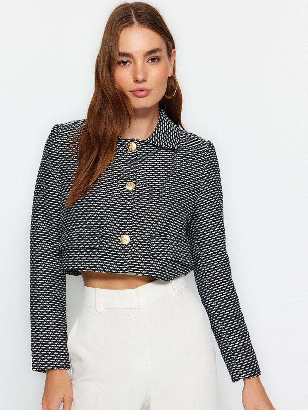 trendyol abstract printed crop tailored jacket