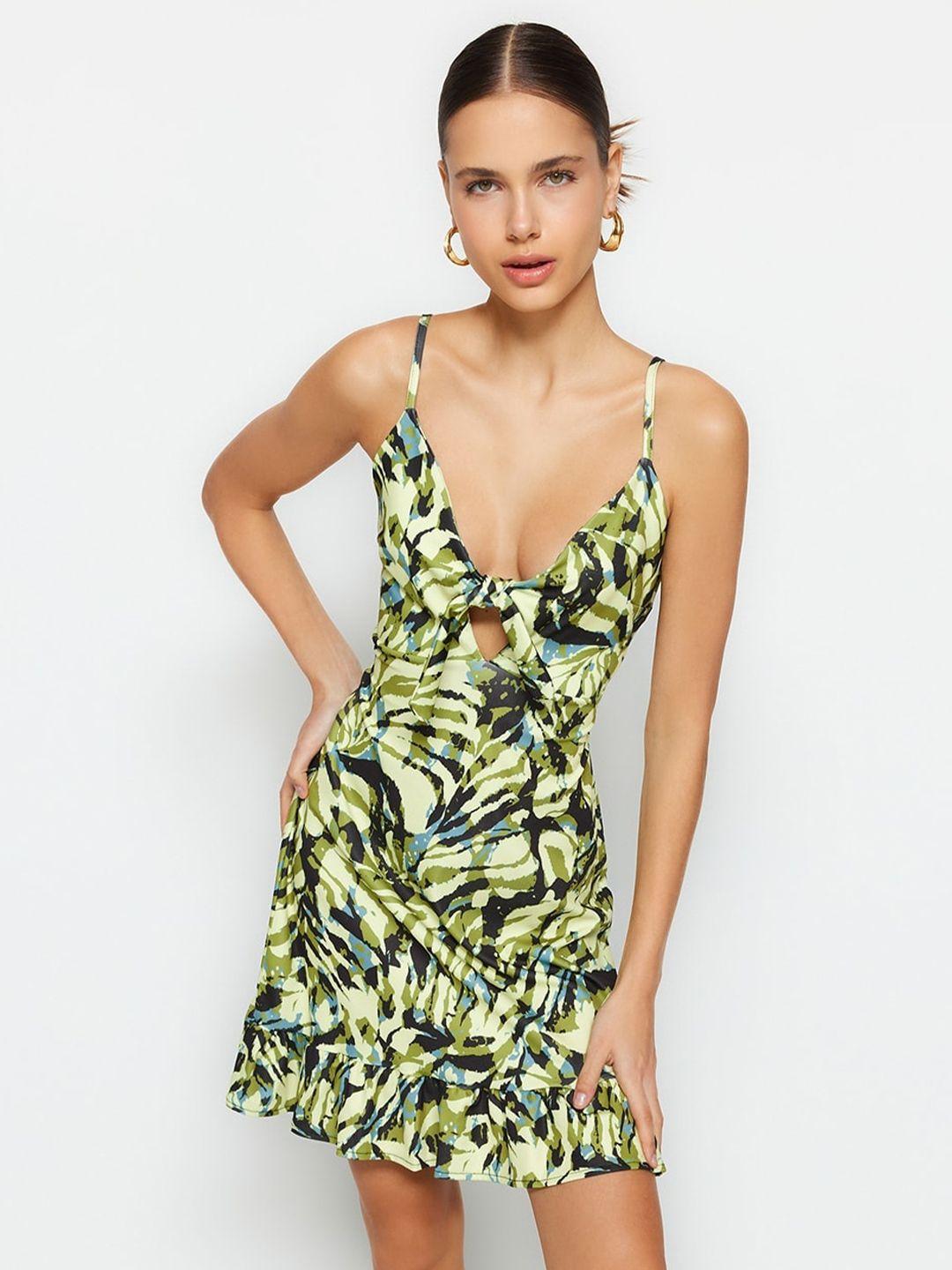 trendyol abstract printed cut-out detailed shoulder straps a-line dress