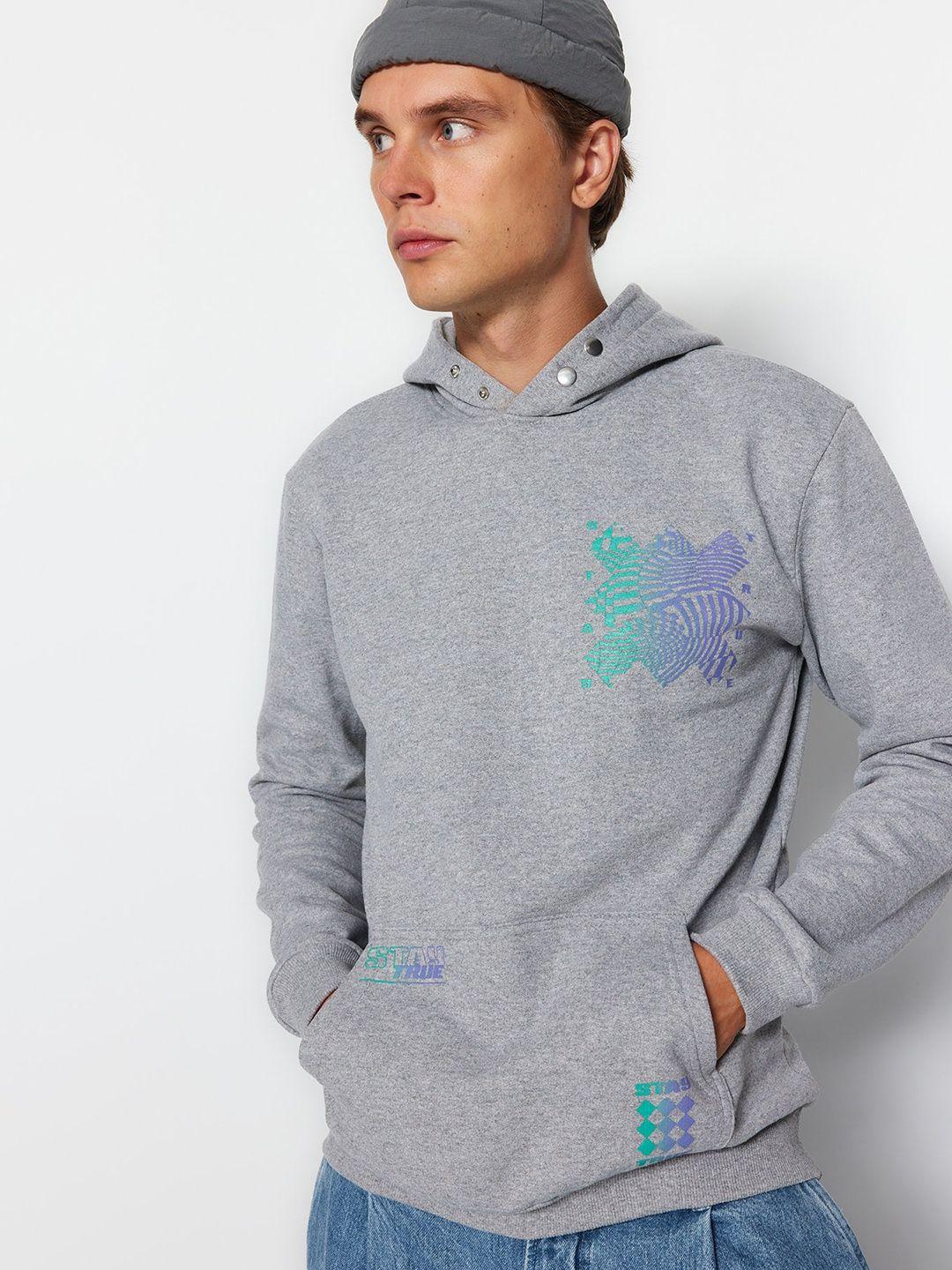 trendyol abstract printed hooded cotton pullover sweatshirt